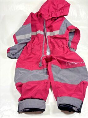 Oakiwear Rain Suit Toddler Red Gray One Piece Hooded Waterproof 1T